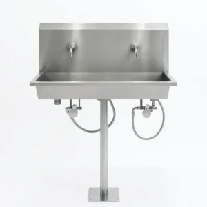 Wastafel Dinding Stainless Steel SS304 Kaki Pipa – 2 Kran (100x40x130 cm)