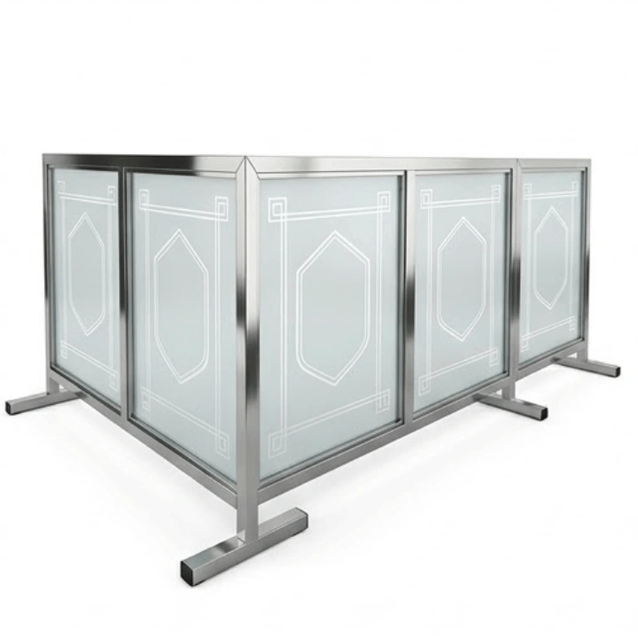 Pembatas Shalat Stainless Steel Akrilik Sandblast (200x40 cm)