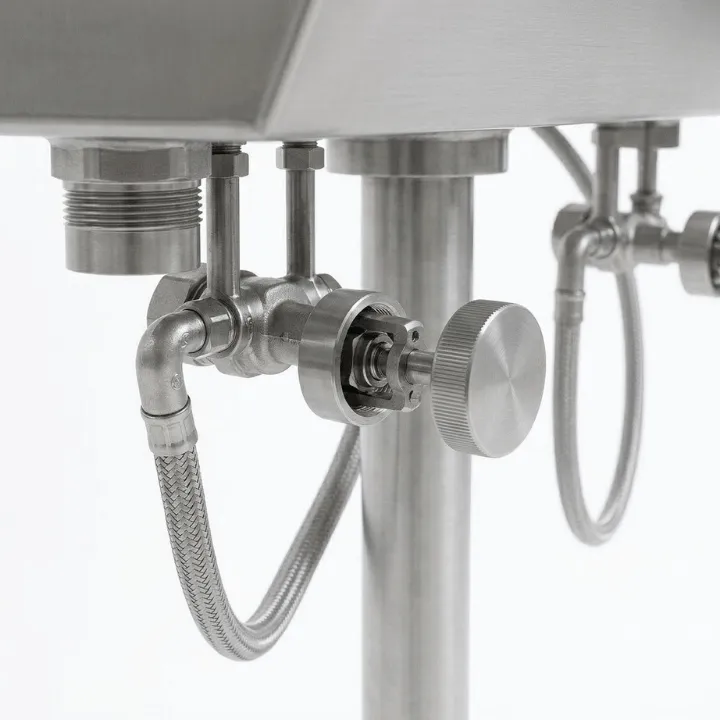 Wastafel Dinding Stainless Steel SS304 Kaki Pipa – 2 Kran (100x40x130 cm) - Image 3