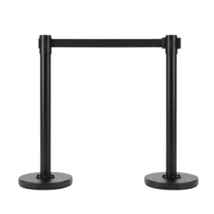 Tiang Antrean Galvalum Hitam Pita Tarik Retractable Barrier Stand (Tinggi 90 cm)