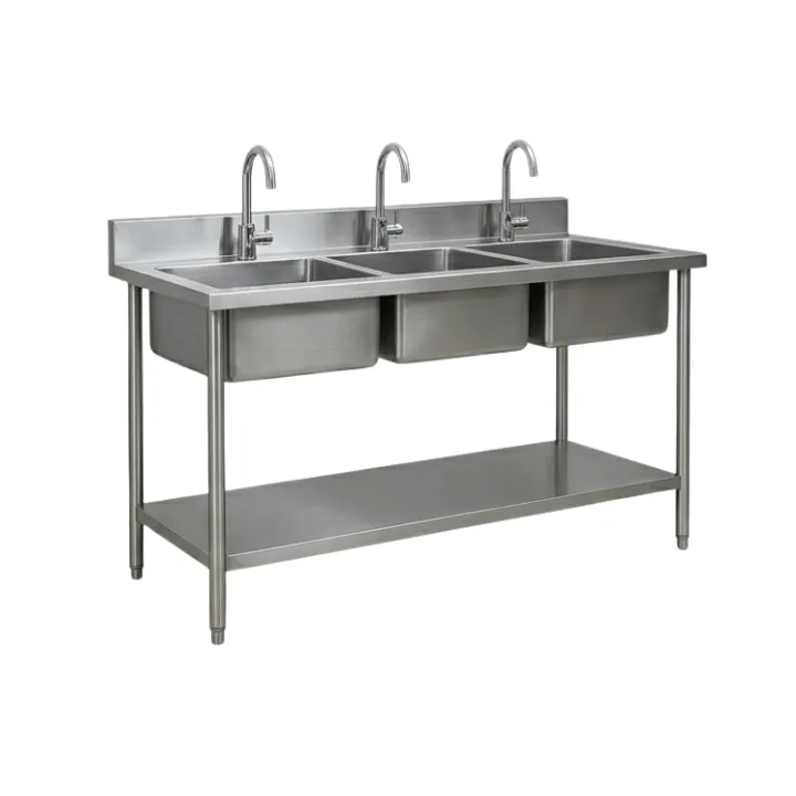 Meja Sink Stainless Steel 3 Bowl 2 Susun SS304 – (160x60x85+10 cm)