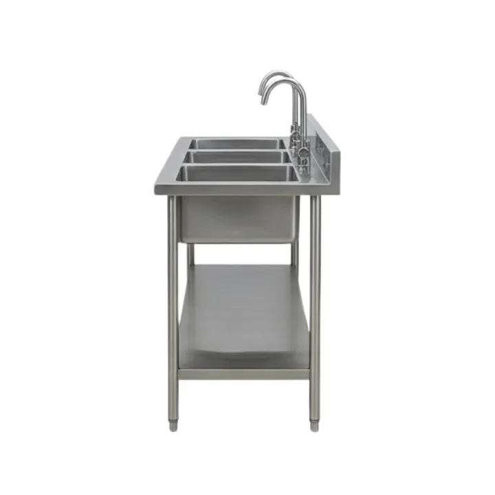 Meja Sink Stainless Steel 3 Bowl 2 Susun SS304 – (160x60x85+10 cm) - Image 2