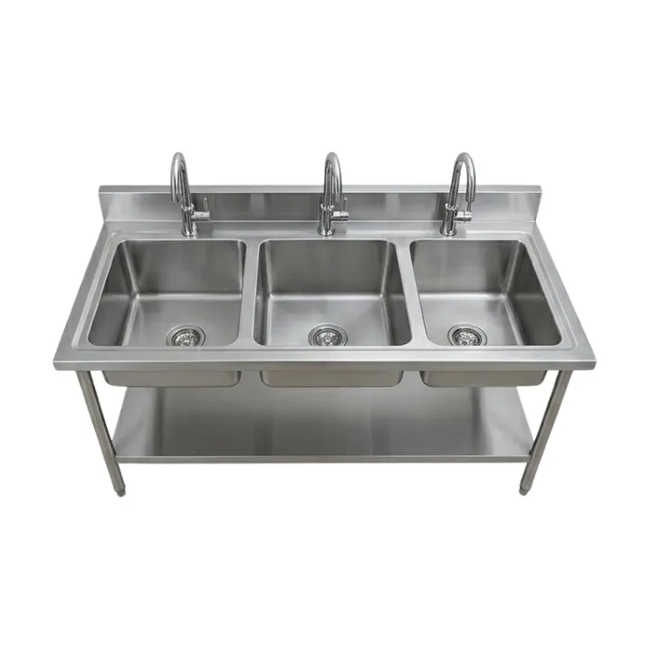 Meja Sink Stainless Steel 3 Bowl 2 Susun SS304 – (160x60x85+10 cm) - Image 3