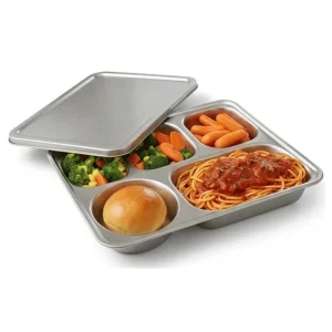 Nampan Makan Stainless Steel 5 Lubang + Tutup (Plato Stainless Saji)