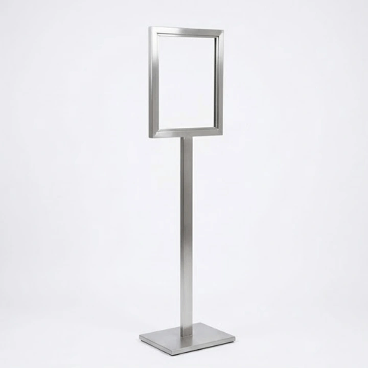 Standing Display Frame A4 Stainless Steel Kaki Kotak (Tinggi 100 cm)